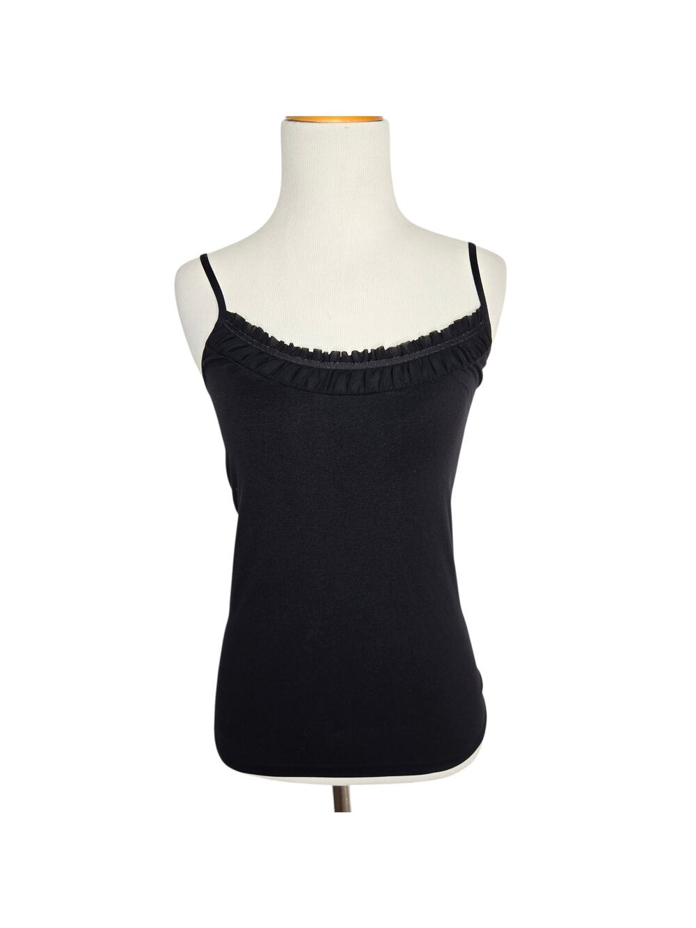 The Limited Women Y2K Camisole Black Sheer Ruffle Neck Stretchy Large